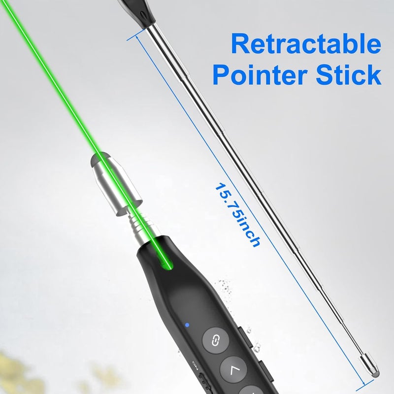 UBUYONE Presentation Clicker Telescopic Pointer: Powerpoint Remote Wireless Presenter Green Laser Stylus Pen for Touch Screen, Google Slide Smart Board Retractable Stick for Mac Computer (Rechargeable) - Image 2